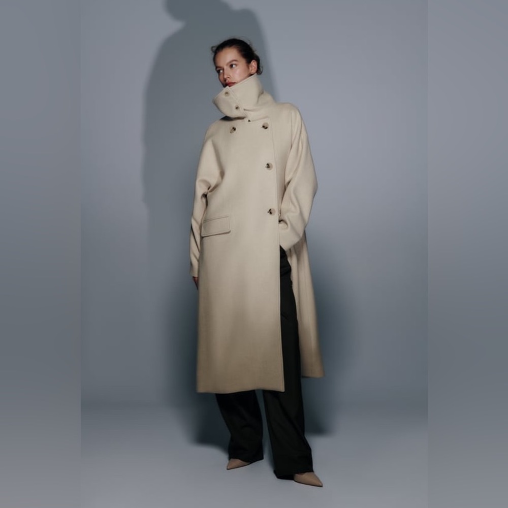 Zara Beige Wool Blend Oversized Coat